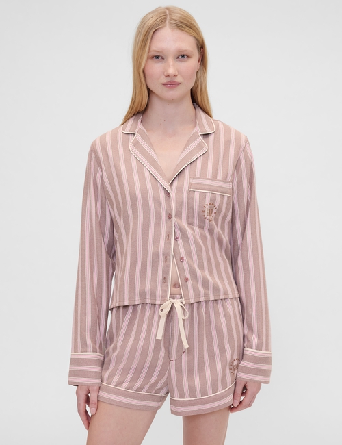 GAP X SUMMER FRIDAYS PJ FLANNEL TOP STRIPE BOXY FI