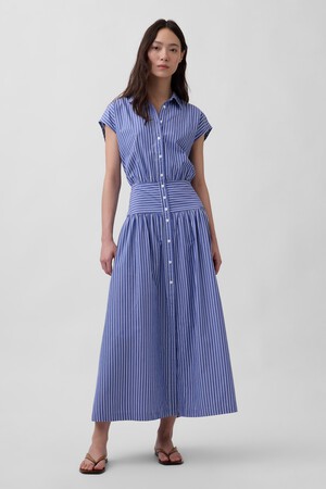 Poplin Drop-Waist Maxi Shirtdress