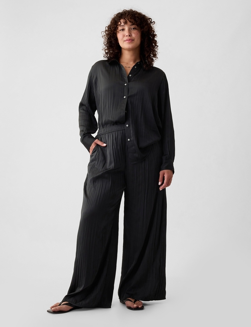 Crinkle Texture Satin Pants
