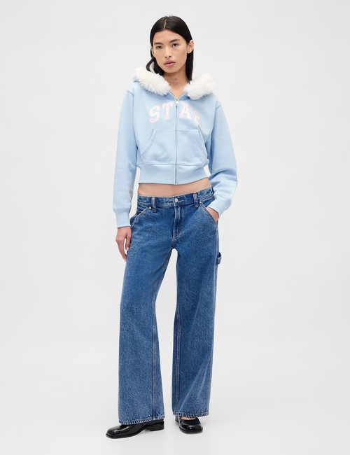 Gap × Sandy Liang Vegan Fur-Trim Crop Zip Hoodie