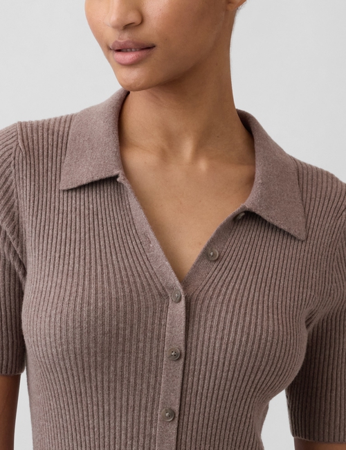 CashSoft Rib Collared Midi Cardigan Dress