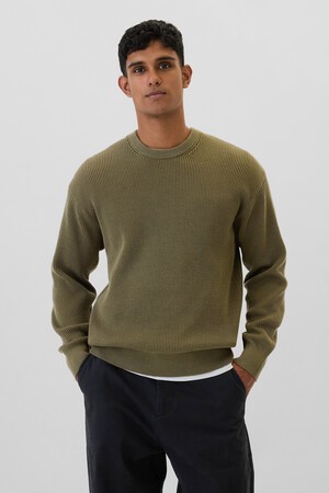 Oversized Fisherman-Stitch Crewneck Sweater