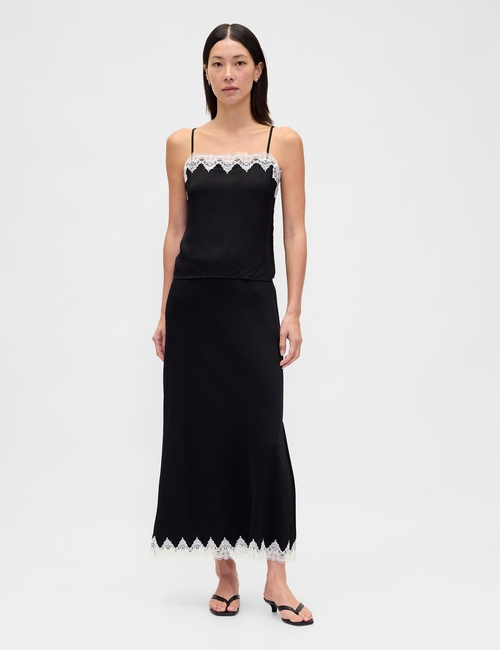 LACE TRIM BIAS MAXI SKIRT