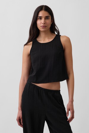 Cotton Gauze Racer Shell Tank Top