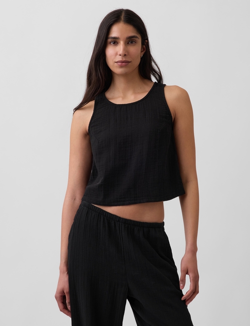 Cotton Gauze Racer Shell Tank Top