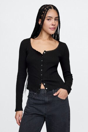 Cropped Pointelle Cardigan