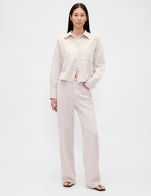 Linen-Cotton Wide-Leg Pants