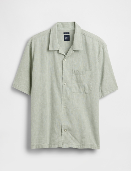 Linen-Cotton Relaxed Straight-Hem Shirt