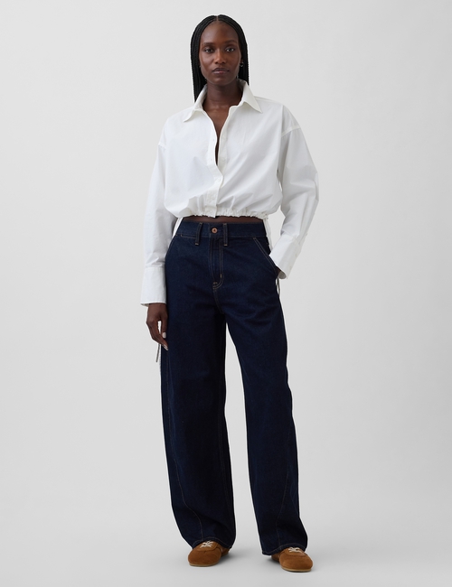 Poplin Oversized Tie-Hem Crop Shirt