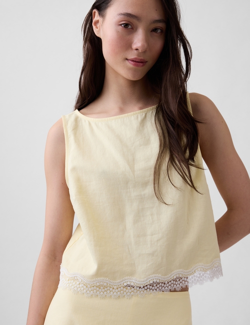 Linen-Blend Lace-Hem Crop Shell Top