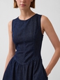 Denim Drop-Waist Midi Dress