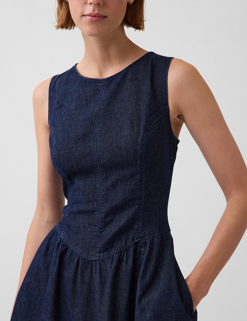 Denim Drop-Waist Midi Dress