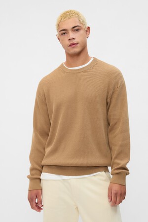 Oversized Fisherman-Stitch Crewneck Sweater