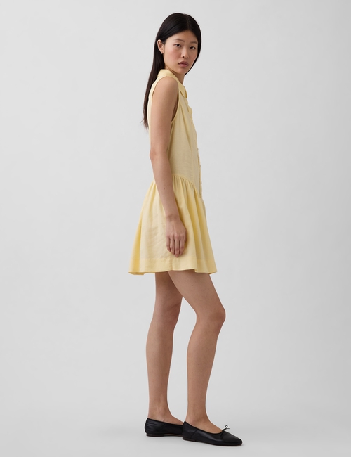 SL COLLARED DROPWAIST MINI DRESS - LINEN