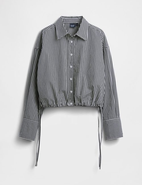 Poplin Oversized Tie-Hem Crop Shirt