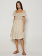Smocked Squareneck Midi Dress