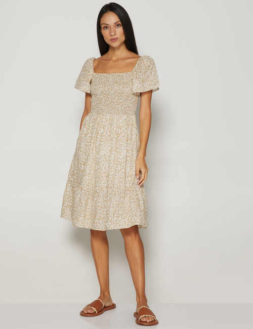 Smocked Squareneck Midi Dress