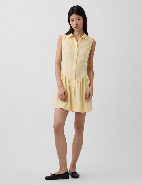 SL COLLARED DROPWAIST MINI DRESS - LINEN