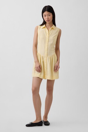 SL COLLARED DROPWAIST MINI DRESS - LINEN