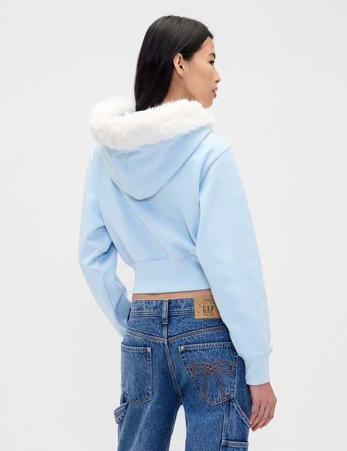 Gap × Sandy Liang Vegan Fur-Trim Crop Zip Hoodie