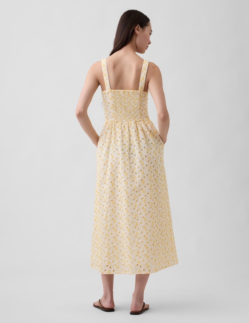 Eyelet Seamed Drop-Waist Maxi Dress