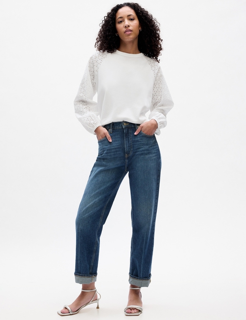 Relaxed Eyelet Crewneck Sweatshirt