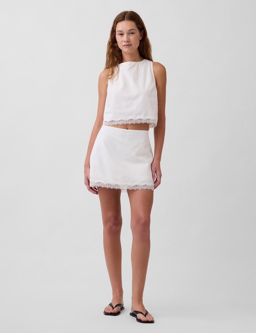 Linen-Blend Lace-Trim Mini Skort