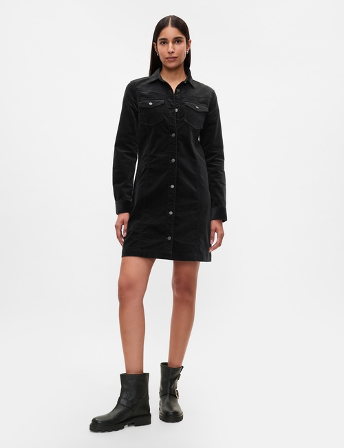 Velvet Denim Mini Shirtdress