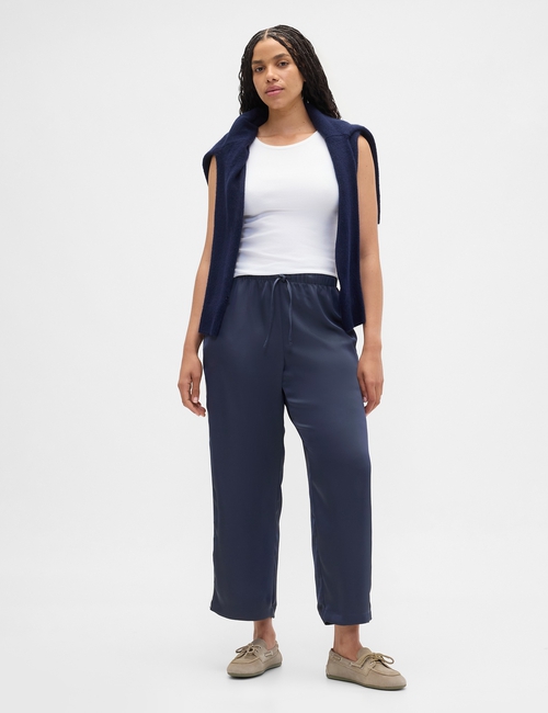 Relaxed Straight-Leg Stripe Satin Pants