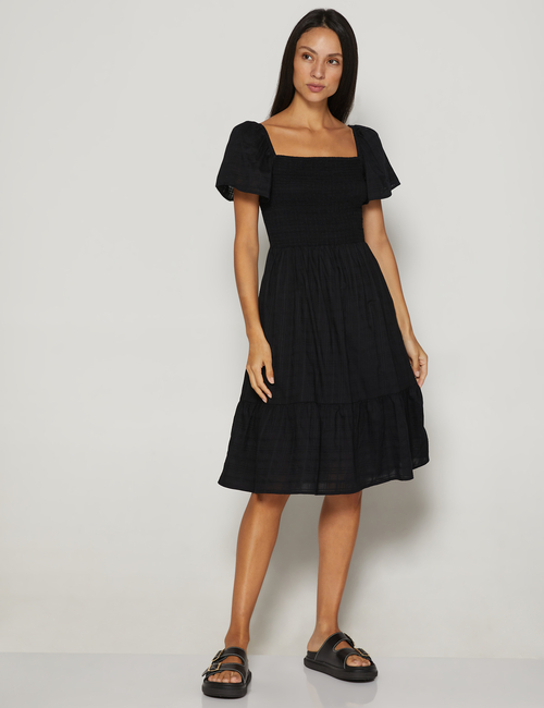 Smocked Squareneck Midi Dress