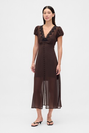 Lace-Trim V-Neck Maxi Dress