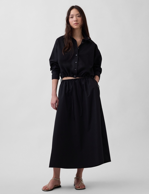 Poplin Oversized Tie-Hem Crop Shirt