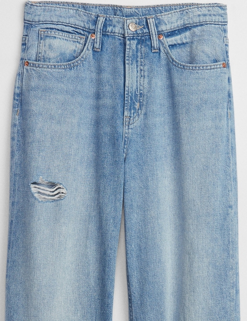 High Rise Destructed Wide-Leg Jeans with Washwell