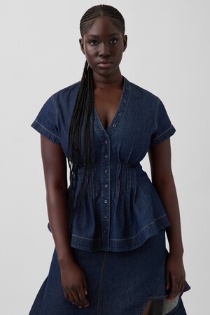 Gap × HFR Denim Peplum Shirt by IGDALYAH