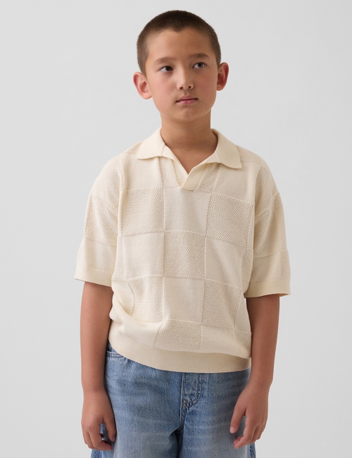 Kids Johnny-Collar Checkered Sweater