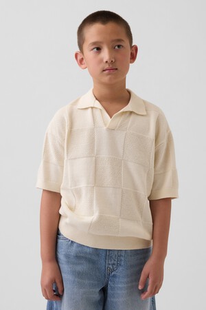 Kids Johnny-Collar Checkered Sweater