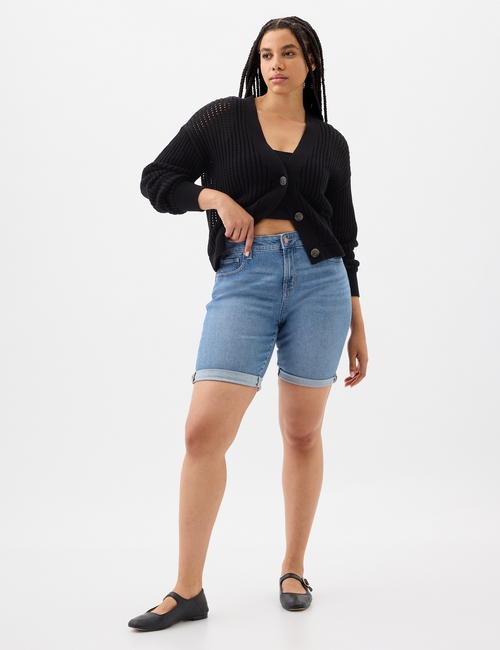9" Mid Rise Denim Bermuda Shorts