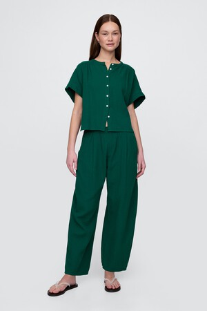 Crinkle Gauze Easy Barrel Pants
