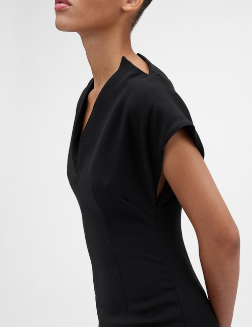GAP STUDIO DBL WEAVE V NECK FITTED MIDI DRESS