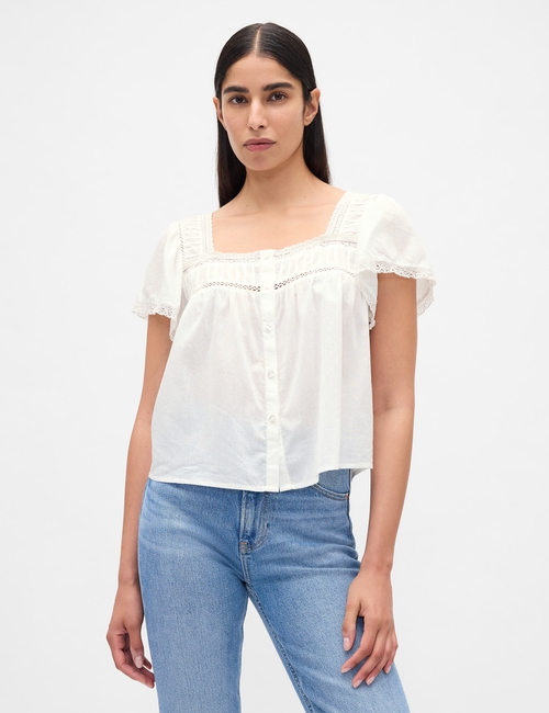 Lace-Trim Square-Neck Top