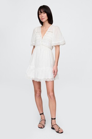 Flutter-Sleeve Eyelet Mini Dress