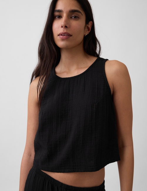 Cotton Gauze Racer Shell Tank Top