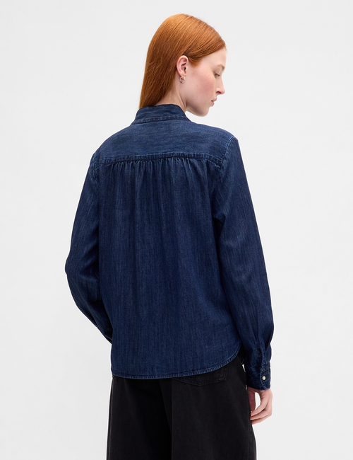 Denim Tie-Neck Shirt