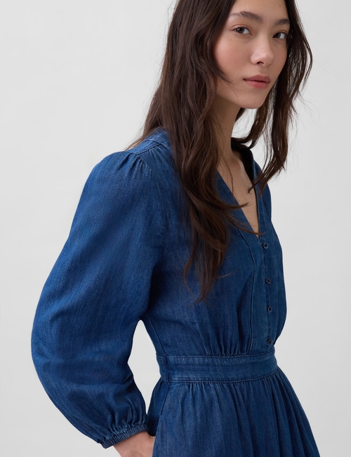 LS GATHERED MIDI DRESS - MED CHESTER