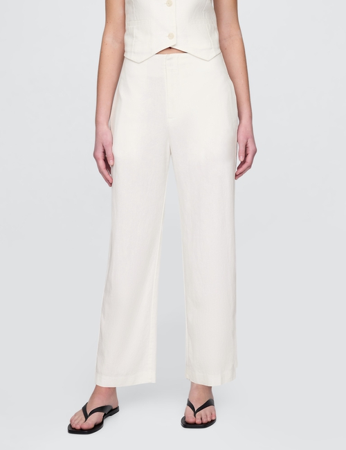 Linen-Blend Relaxed Straight Ankle Pants