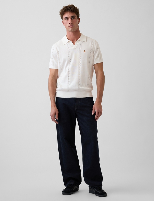 Relaxed Johnny Collar Pointelle Sweater Shirt