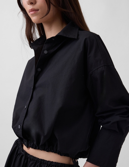 Poplin Oversized Tie-Hem Crop Shirt