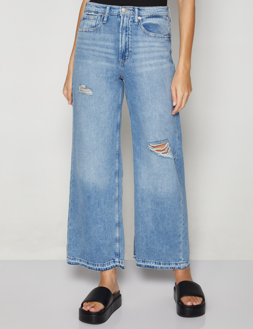 High Rise Destructed Wide-Leg Jeans with Washwell