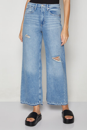 High Rise Destructed Wide-Leg Jeans with Washwell