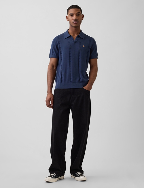 Relaxed Johnny Collar Pointelle Sweater Shirt